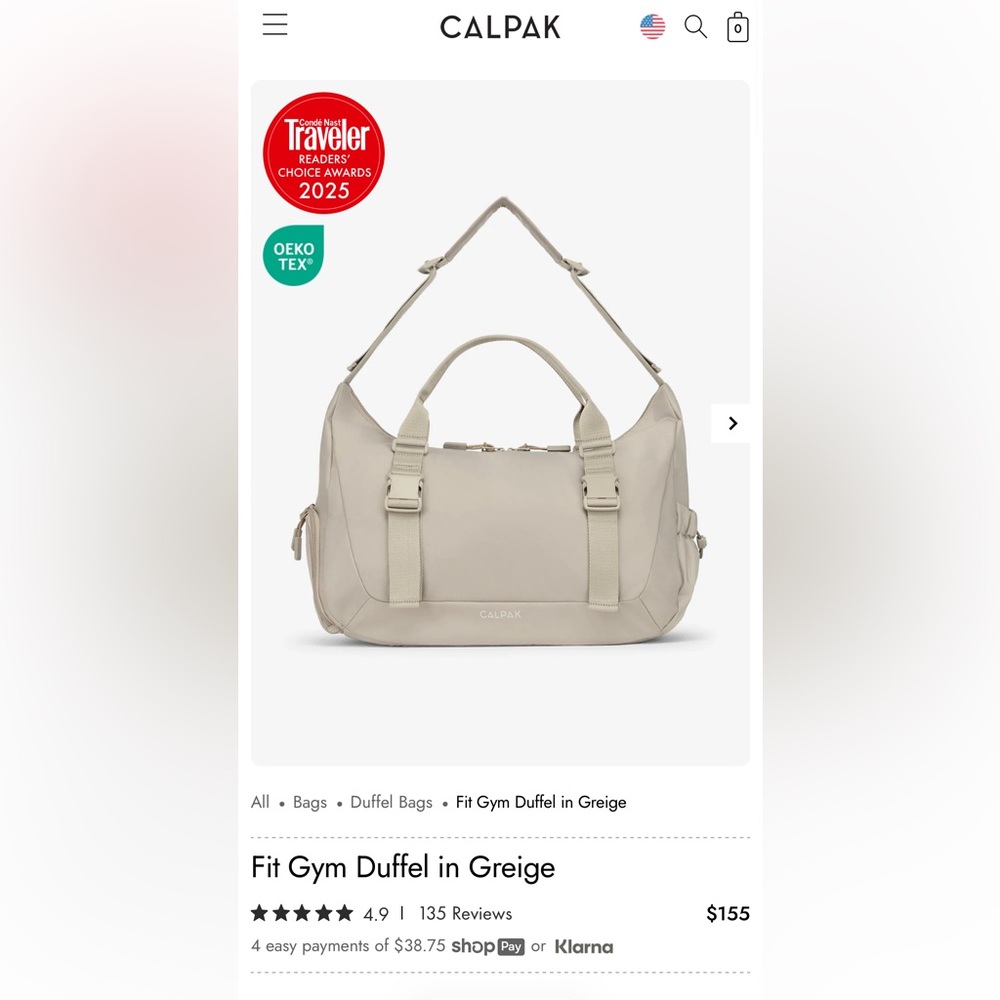 Calpak Fit Gym Duffel Greige